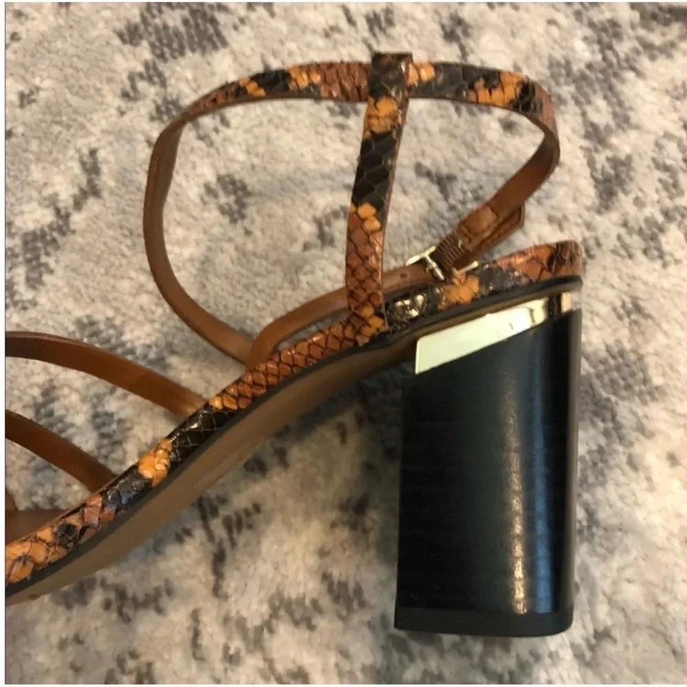 New FRANCO SARTO QITARA STRAPPY BLOCK HEEL sandal shoe brown snake print leather - Picture 5 of 14